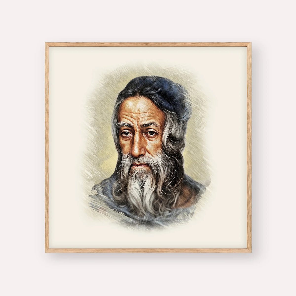 Rabbi Amram Ben Diwan, color portrait with wood frame; square format example