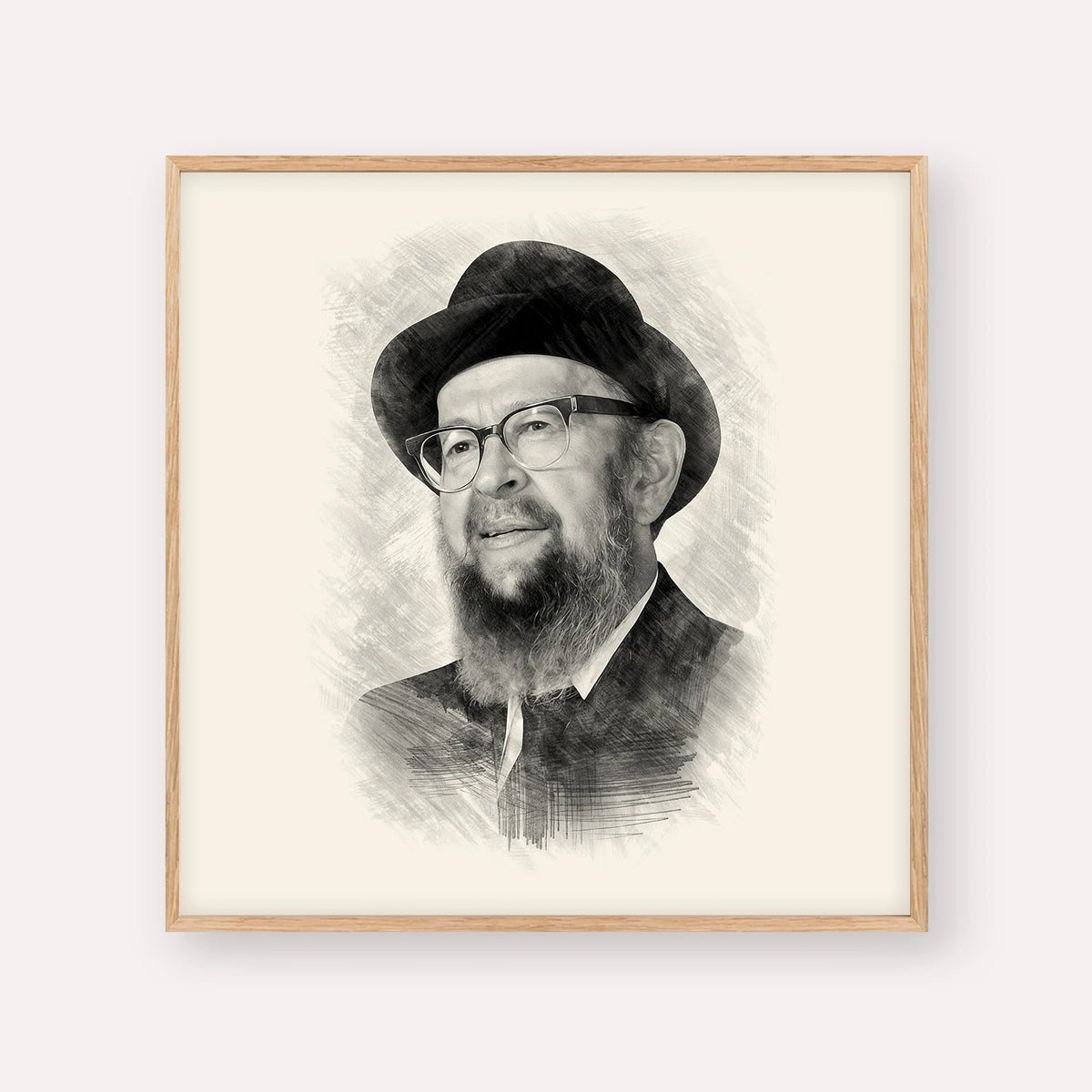 Rabbi Avigdor Miller, black & white portrait with wood frame; square format example