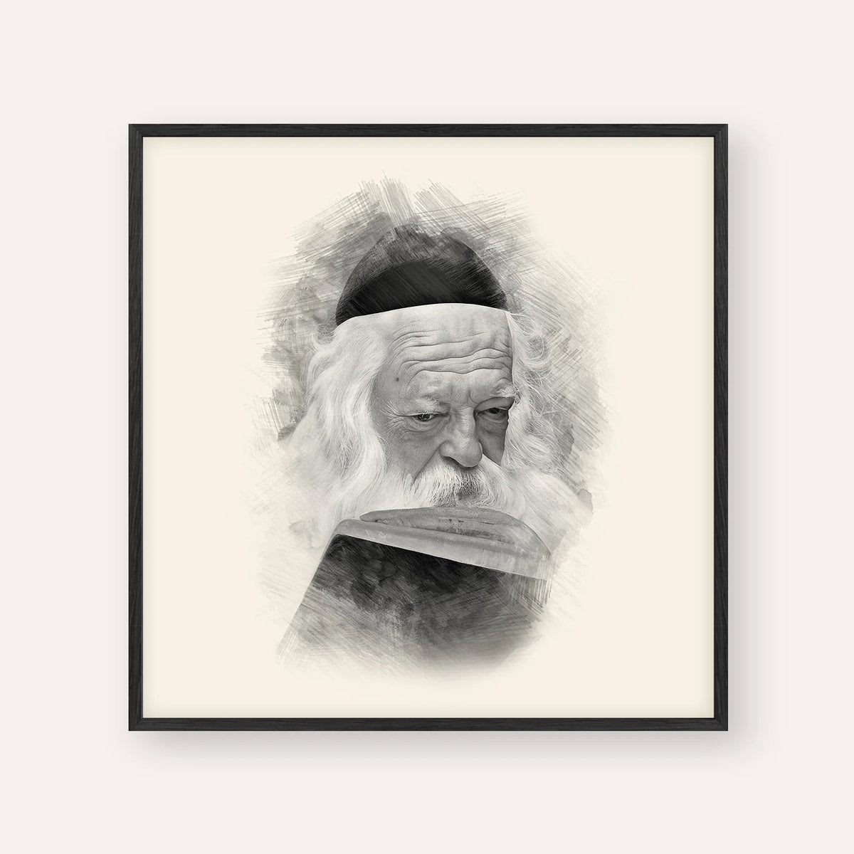 Rabbi Chaim Kanievsky, black & white portrait with black frame; square format example