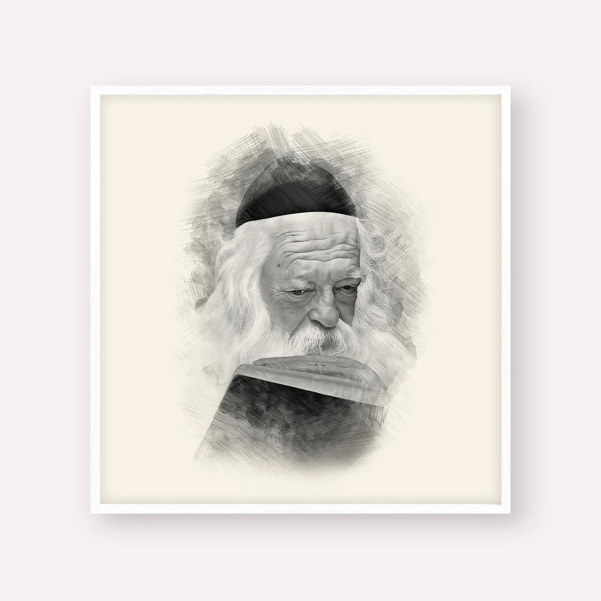 Rabbi Chaim Kanievsky, black & white portrait with white frame; square format example