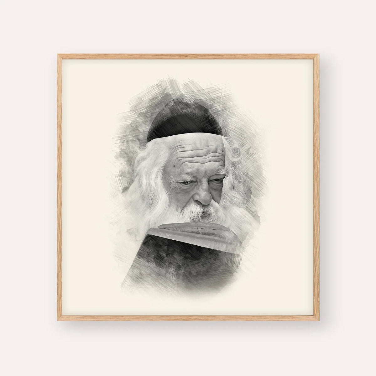 Rabbi Chaim Kanievsky, black & white portrait with wood frame; square format example