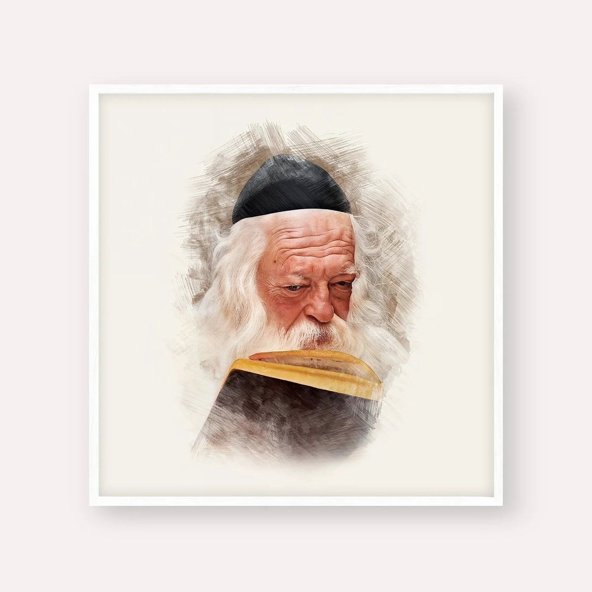 Rabbi Chaim Kanievsky, color portrait with white frame; square format example