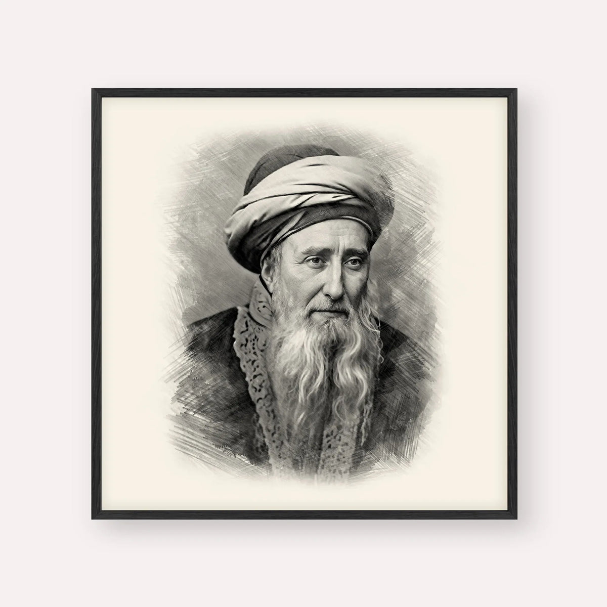 Rabbi Chaim Palagi, black & white portrait with black frame; square format example