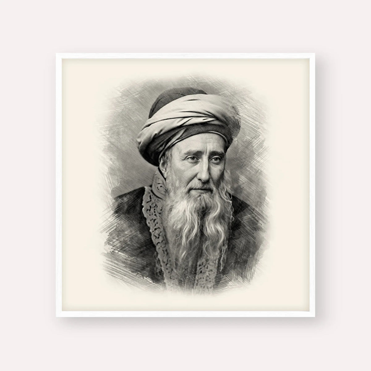 Rabbi Chaim Palagi, black & white portrait with white frame; square format example