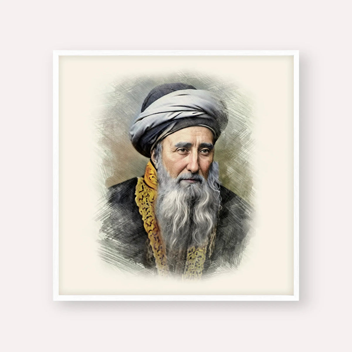 Rabbi Chaim Palagi, color portrait with white frame; square format example