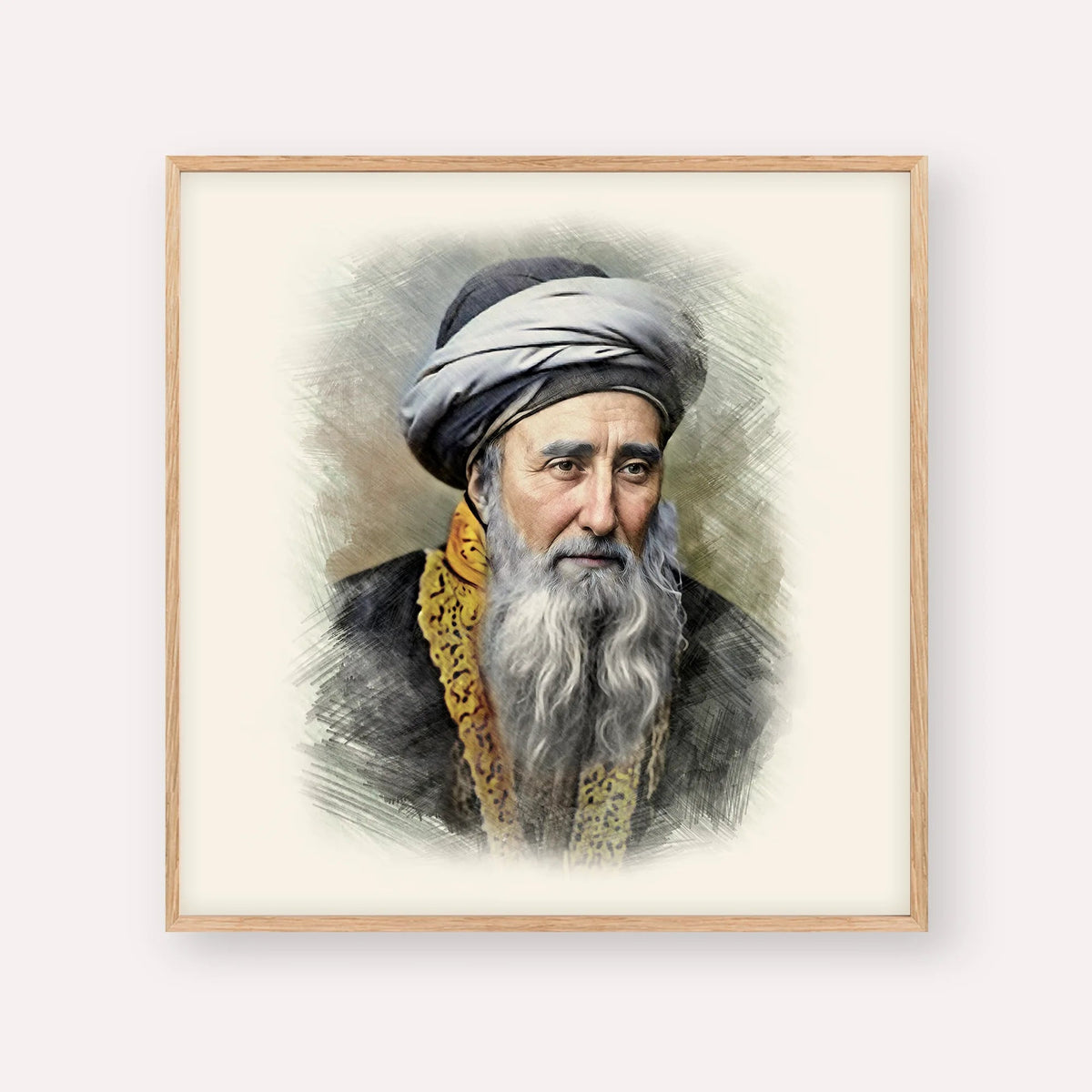 Rabbi Chaim Palagi, color portrait with wood frame; square format example