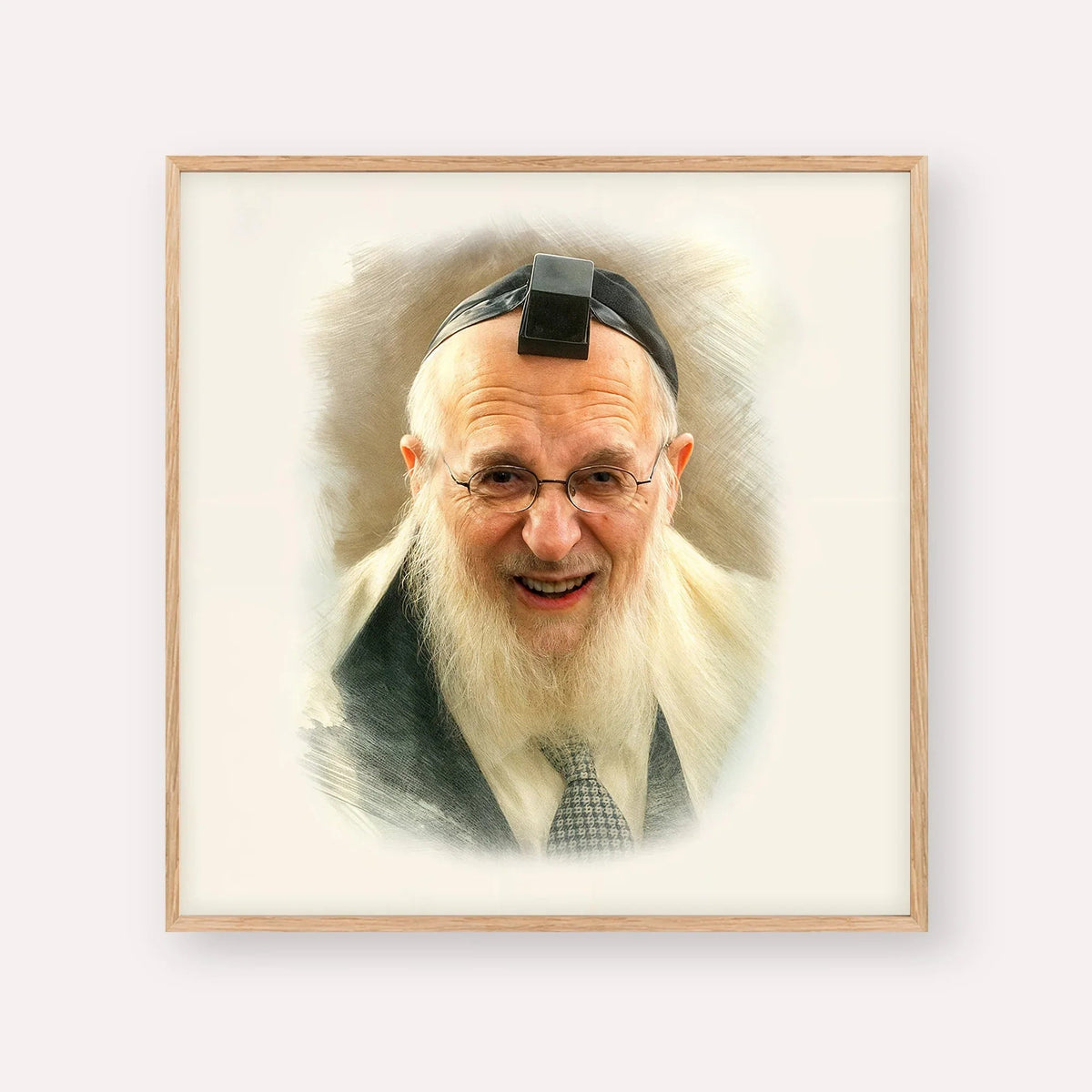 Rabbi Chaim Pinchas Scheinberg, color portrait with wood frame; square format example