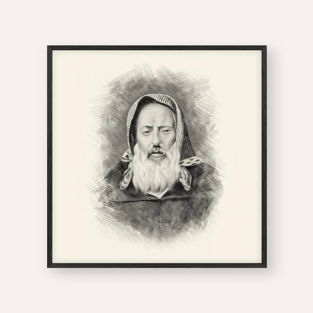 Rabbi Chaim Pinto, black & white portrait with black frame; square format example