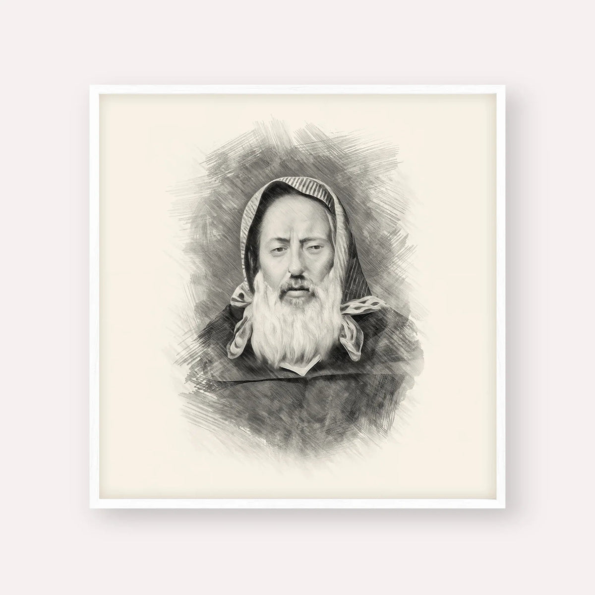Rabbi Chaim Pinto, black & white portrait with white frame; square format example