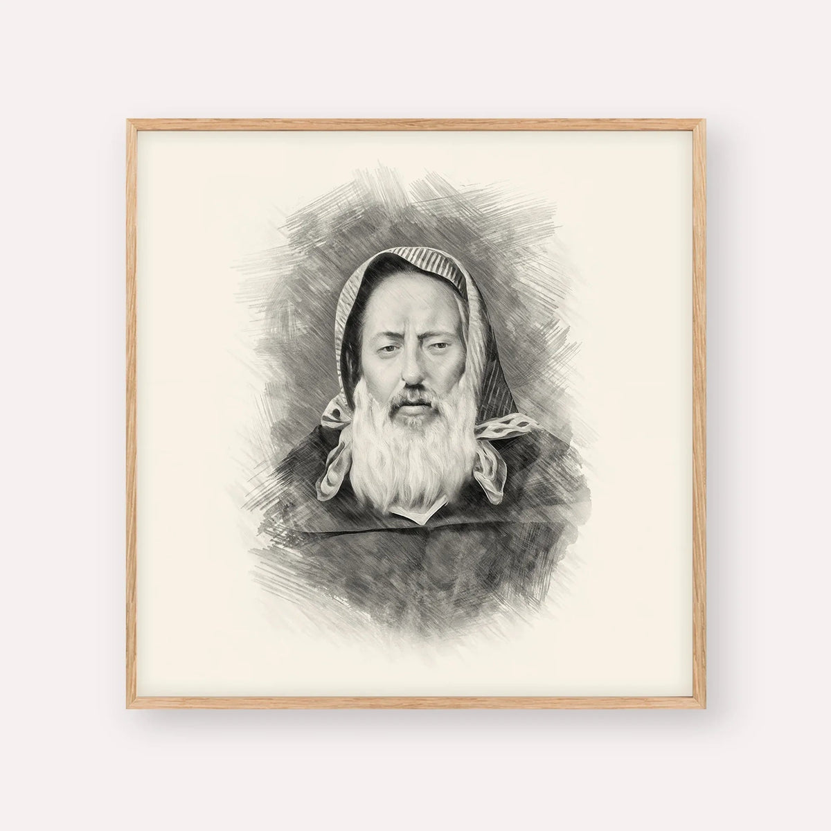 Rabbi Chaim Pinto, black & white portrait with wood frame; square format example
