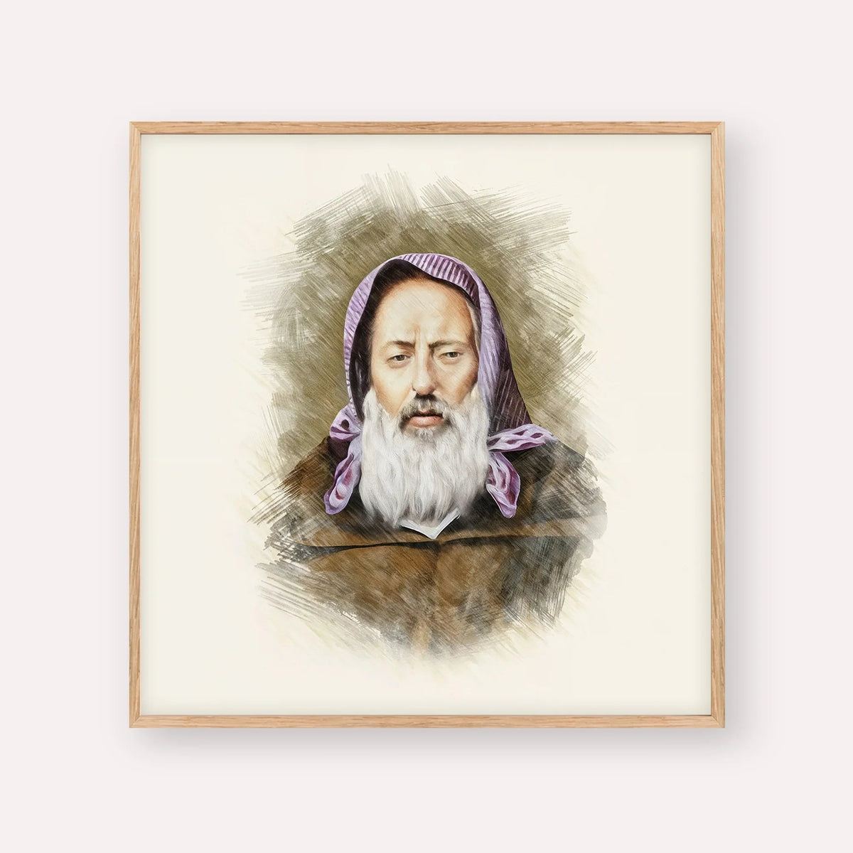 Rabbi Chaim Pinto, color portrait with wood frame; square format example