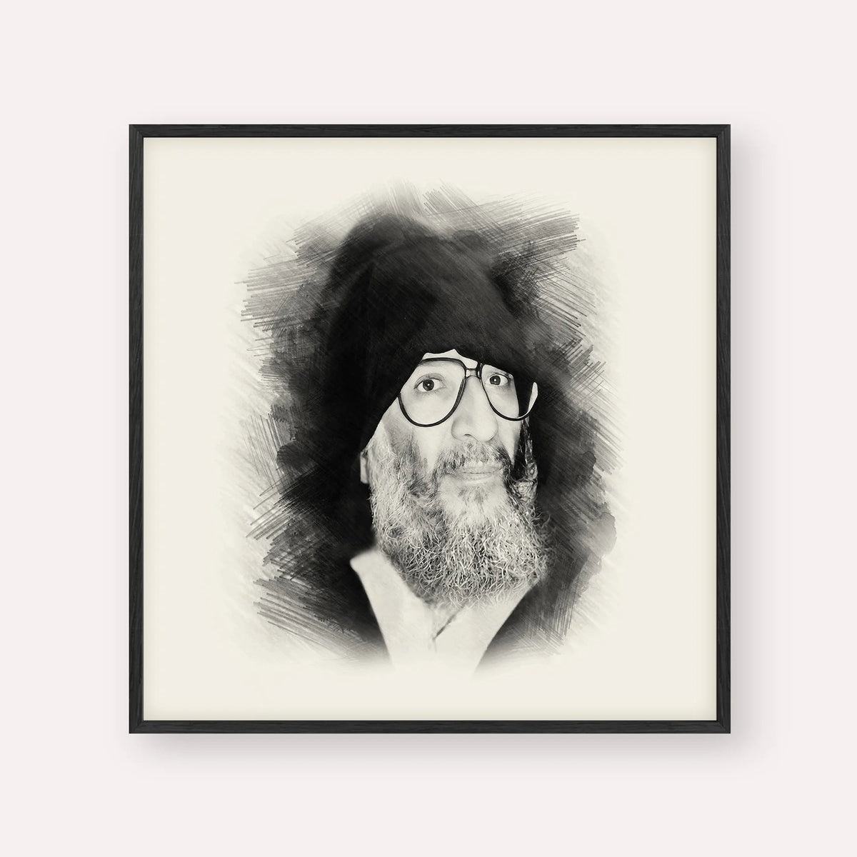 Rabbi Elazar Abuhatzeira (Baba Elazar), black & white portrait with black frame; square format example