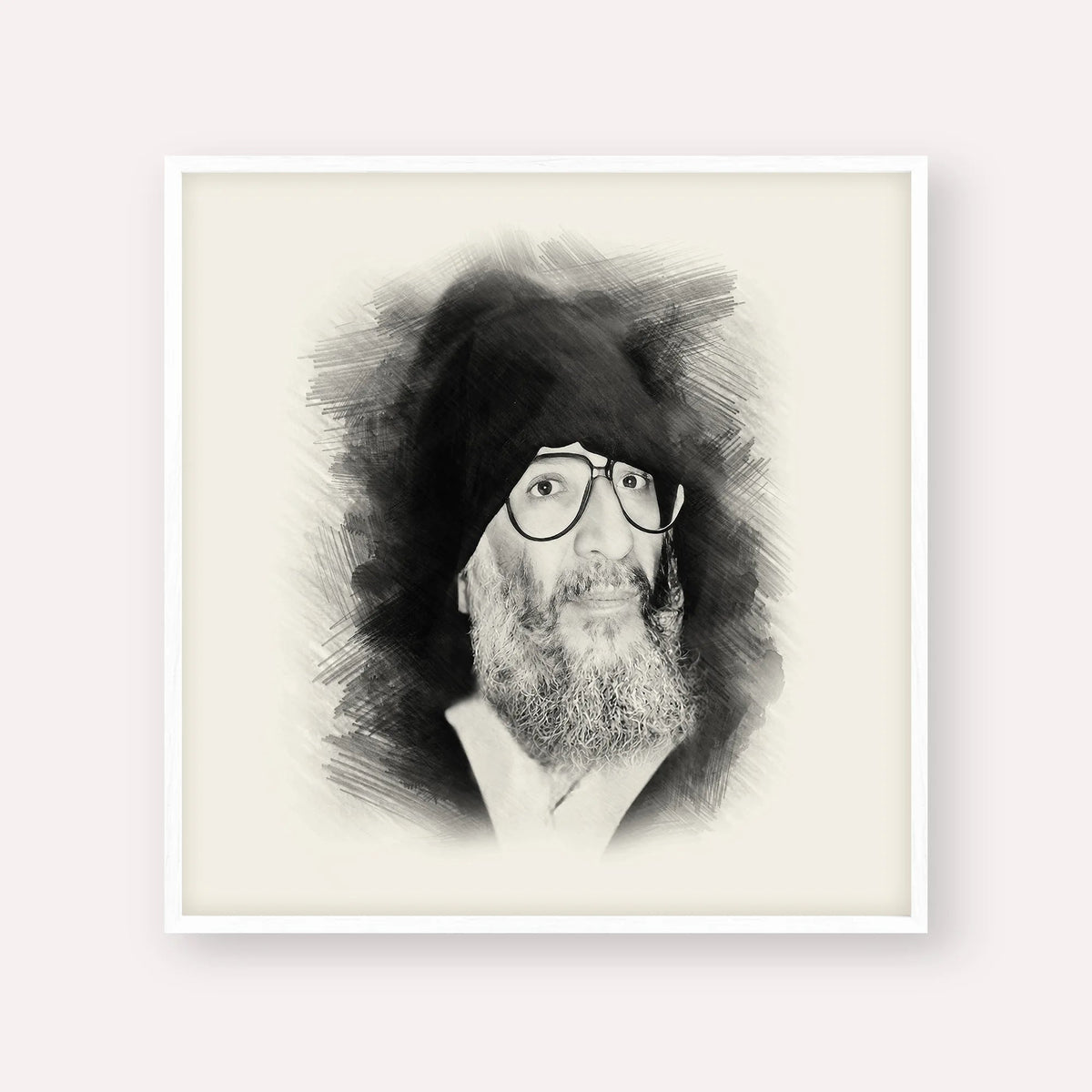 Rabbi Elazar Abuhatzeira (Baba Elazar), black & white portrait with white frame; square format example