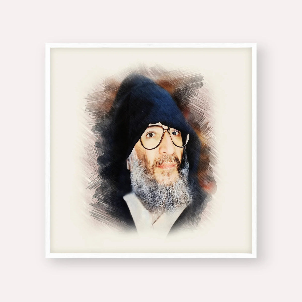 Rabbi Elazar Abuhatzeira (Baba Elazar), color portrait with white frame; square format example