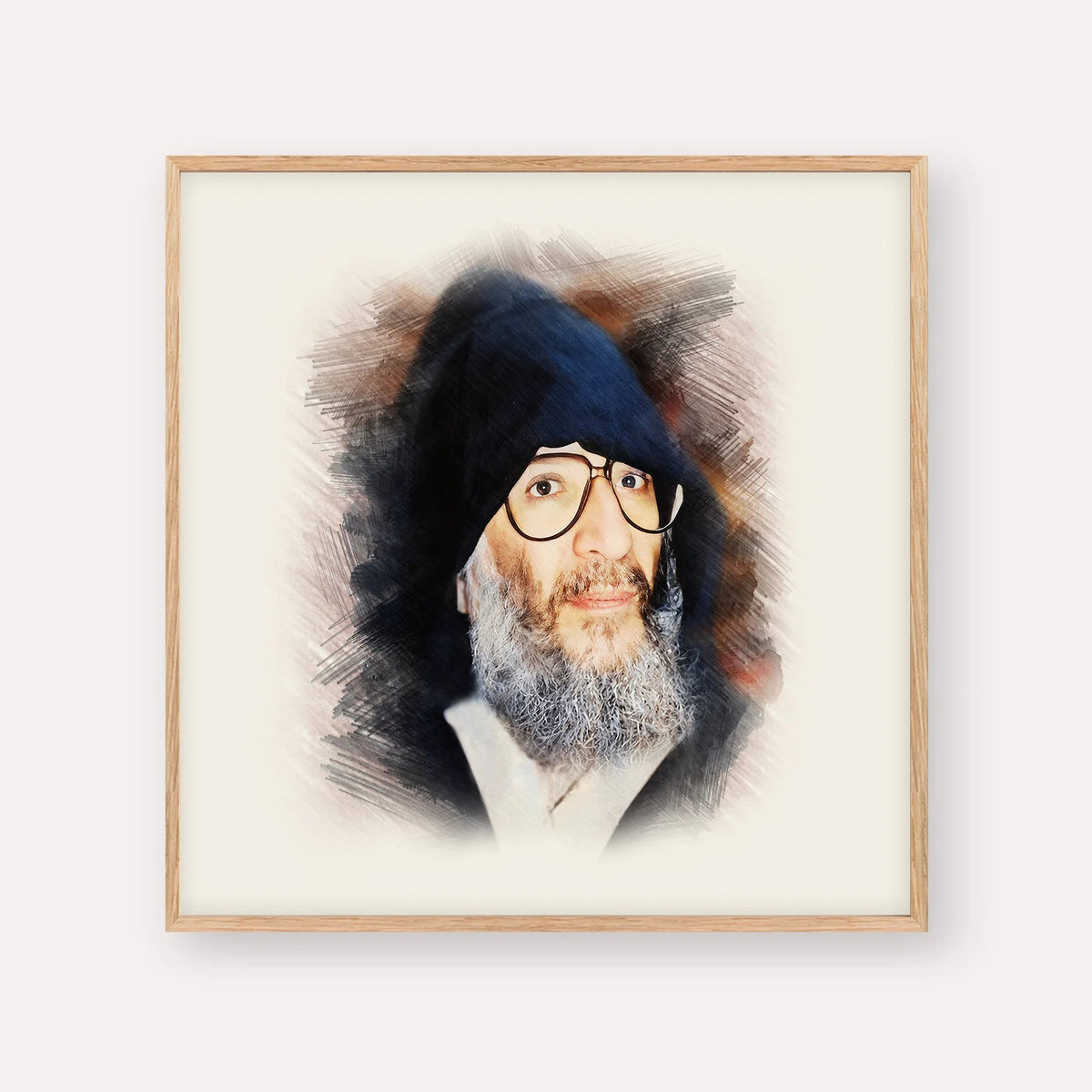 Rabbi Elazar Abuhatzeira (Baba Elazar), color portrait with wood frame; square format example
