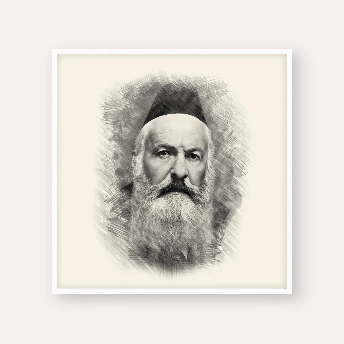 Rabbi Elchonon Wasserman, black & white portrait with white frame; square format example