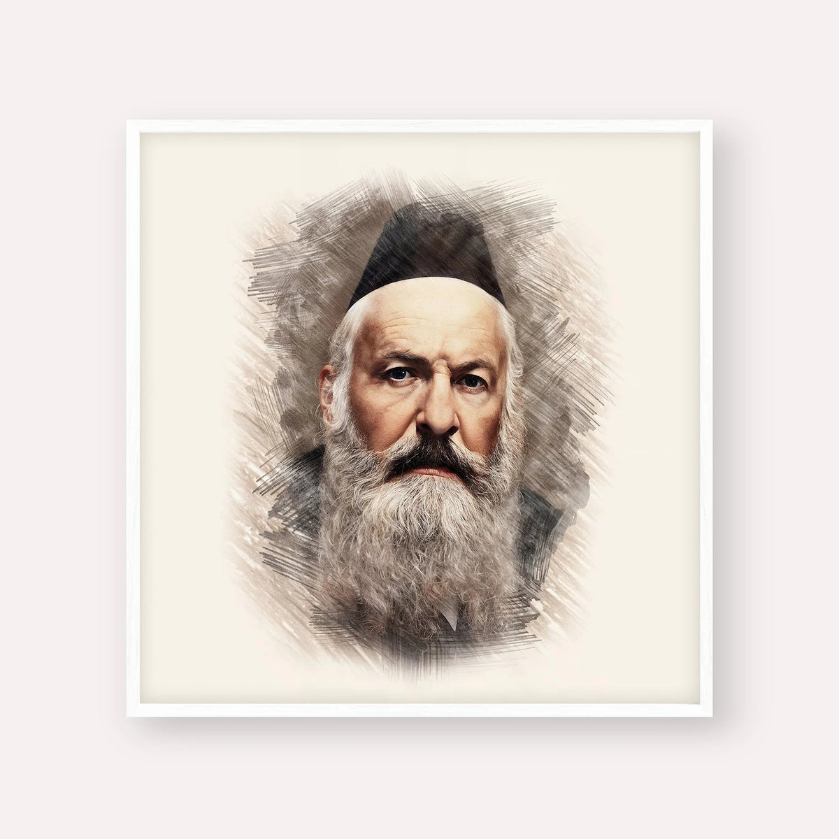 Rabbi Elchonon Wasserman, color portrait with white frame; square format example