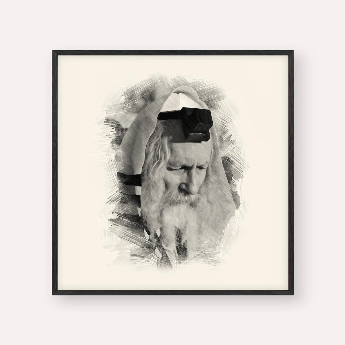 Rabbi Eliezer Berland, black & white portrait with black frame; square format example