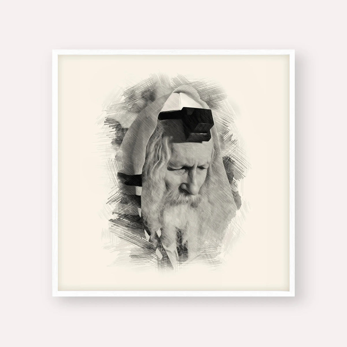 Rabbi Eliezer Berland, black & white portrait with white frame; square format example
