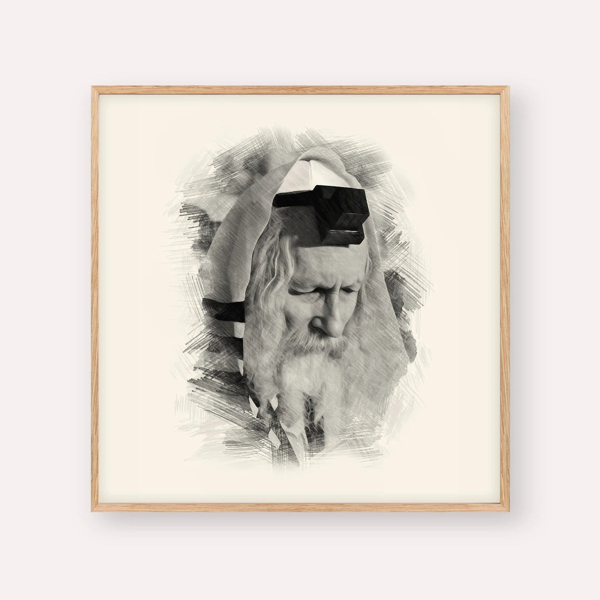 Rabbi Eliezer Berland, black & white portrait with wood frame; square format example