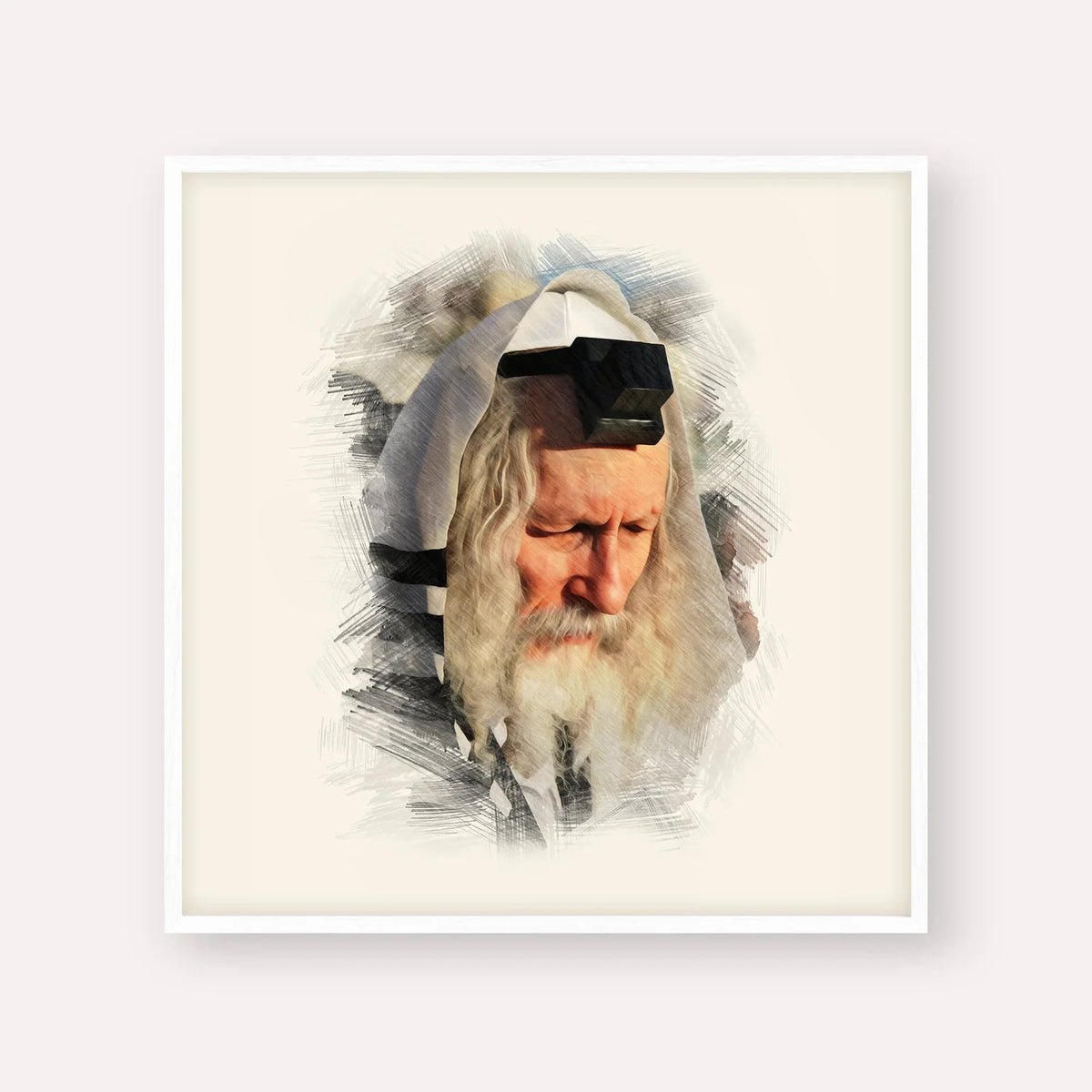 Rabbi Eliezer Berland, color portrait with white frame; square format example