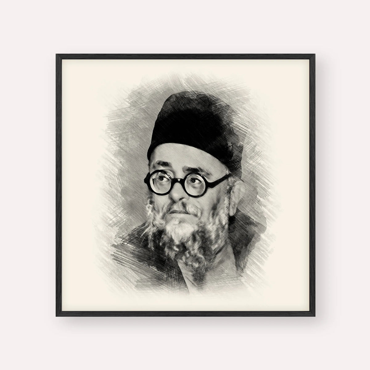 Rabbi Ezra Attiya, black & white portrait with black frame; square format example