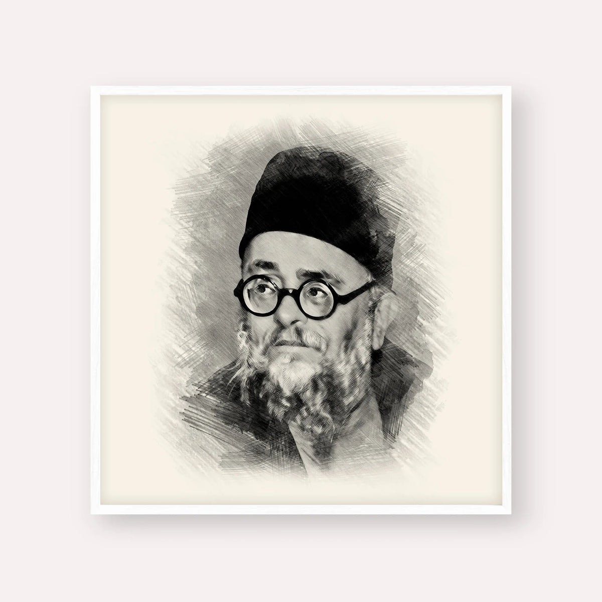 Rabbi Ezra Attiya, black & white portrait with white frame; square format example