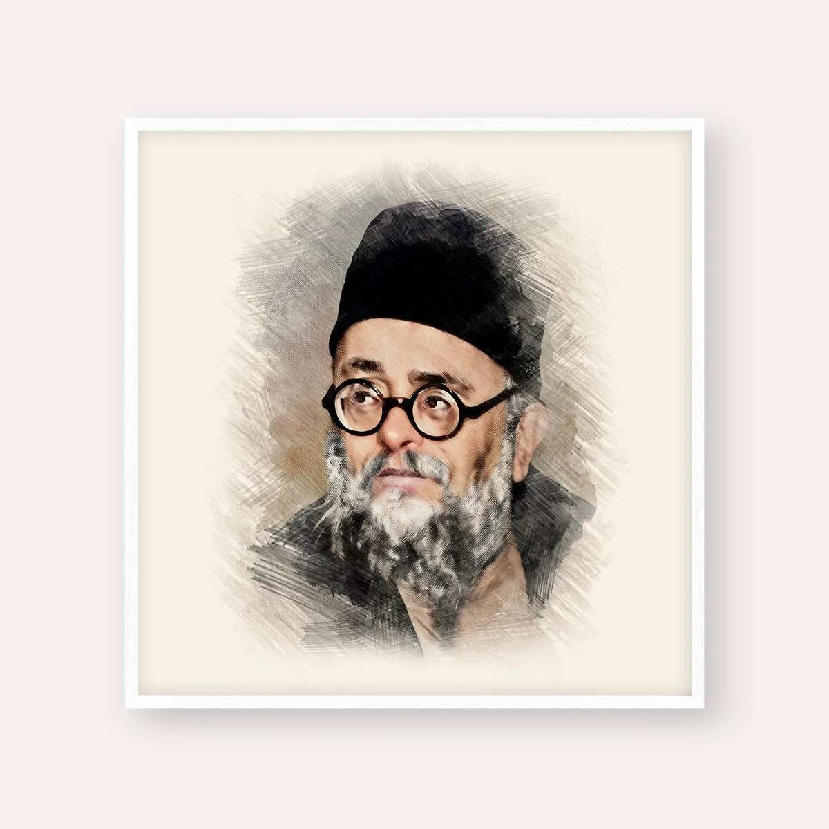 Rabbi Ezra Attiya, color portrait with white frame; square format example