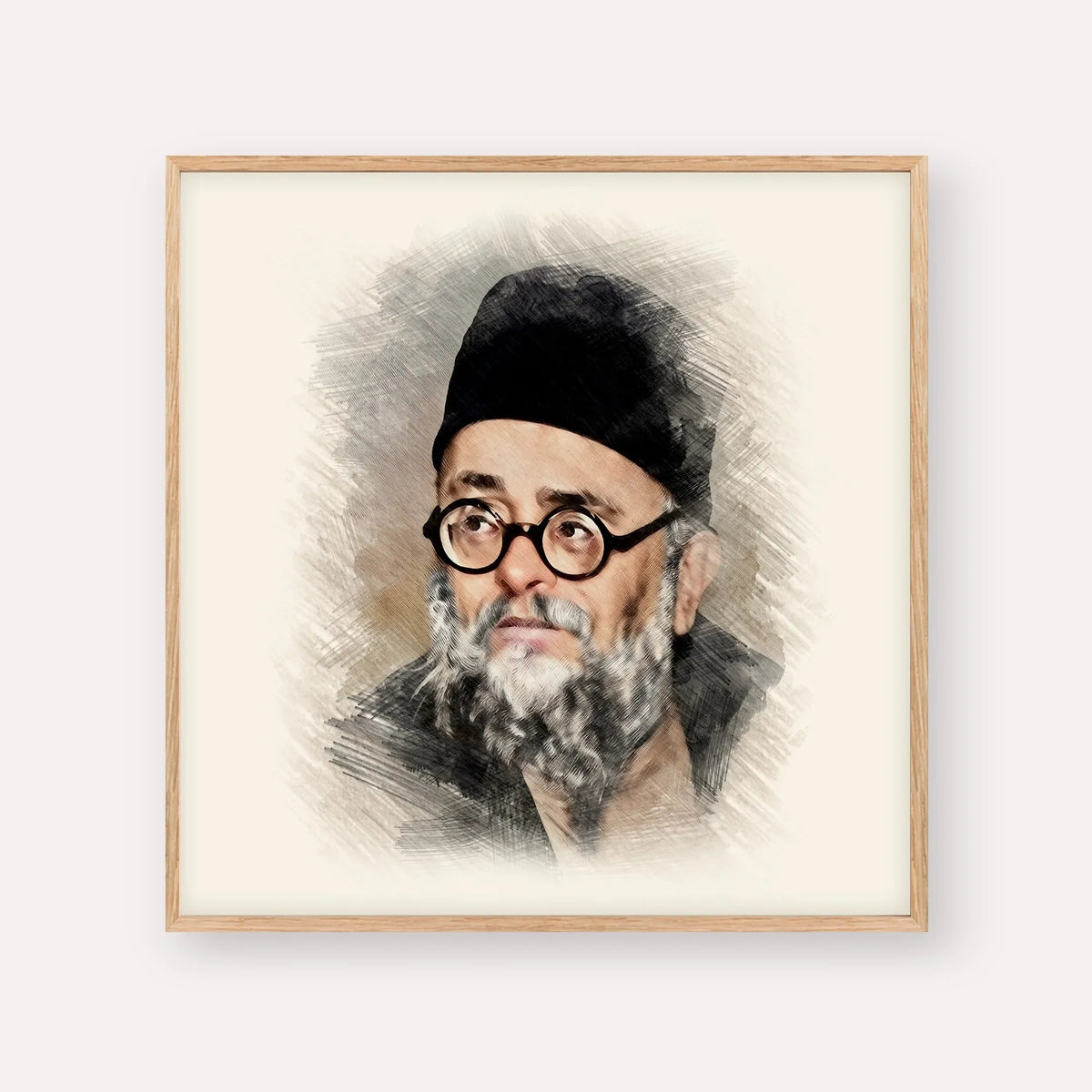 Rabbi Ezra Attiya, color portrait with wood frame; square format example