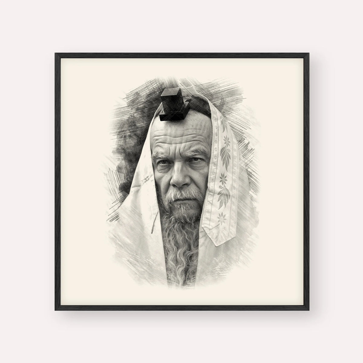 Rabbi Gershon Edelstein, black & white portrait with black frame; square format example