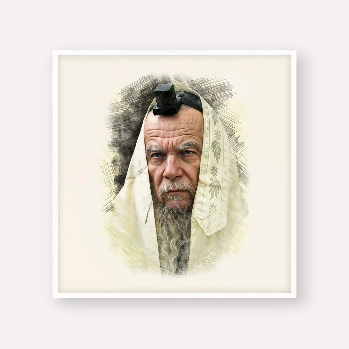 Rabbi Gershon Edelstein, color portrait with white frame; square format example
