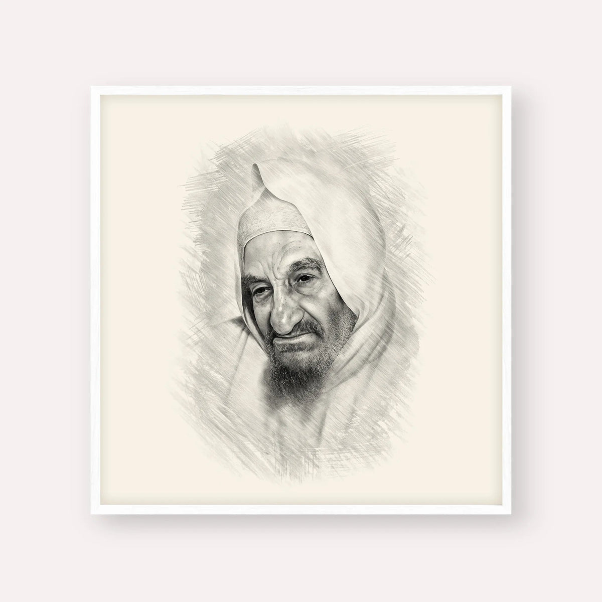 Rabbi Israel Abuhatzeira (Baba Sali), black & white portrait with white frame; square format example