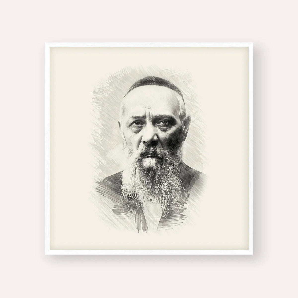 Rabbi Levi Yitzchak Schneerson, black & white portrait with white frame; square format example