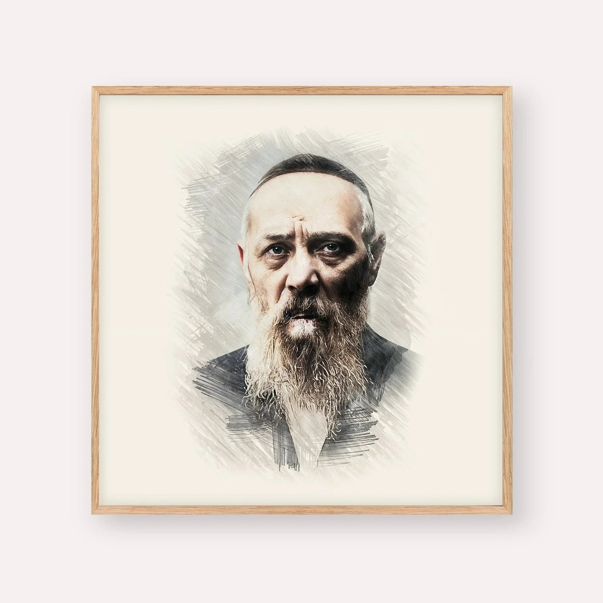 Rabbi Levi Yitzchak Schneerson, color portrait with wood frame; square format example