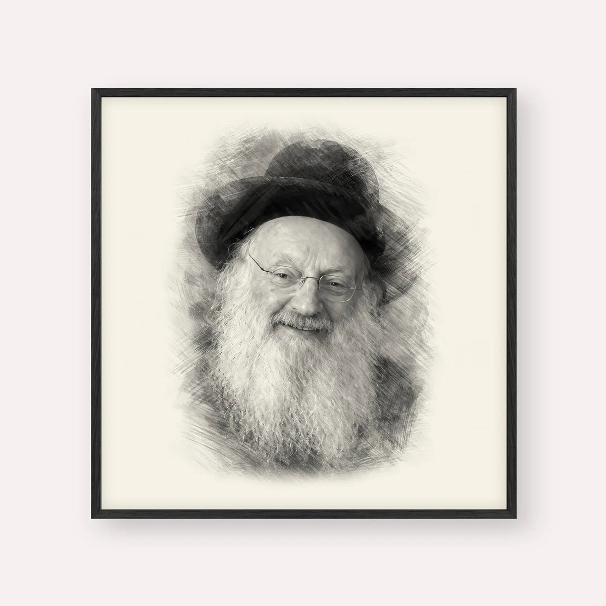 Rabbi Matisyahu Salomon, black & white portrait with black frame; square format example