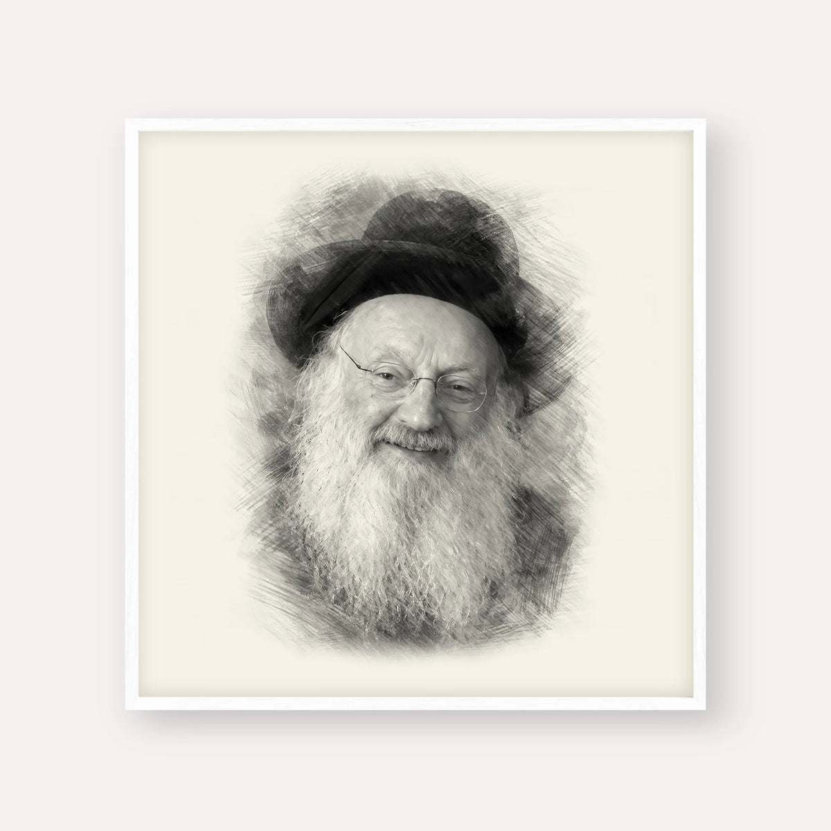 Rabbi Matisyahu Salomon, black & white portrait with white frame; square format example