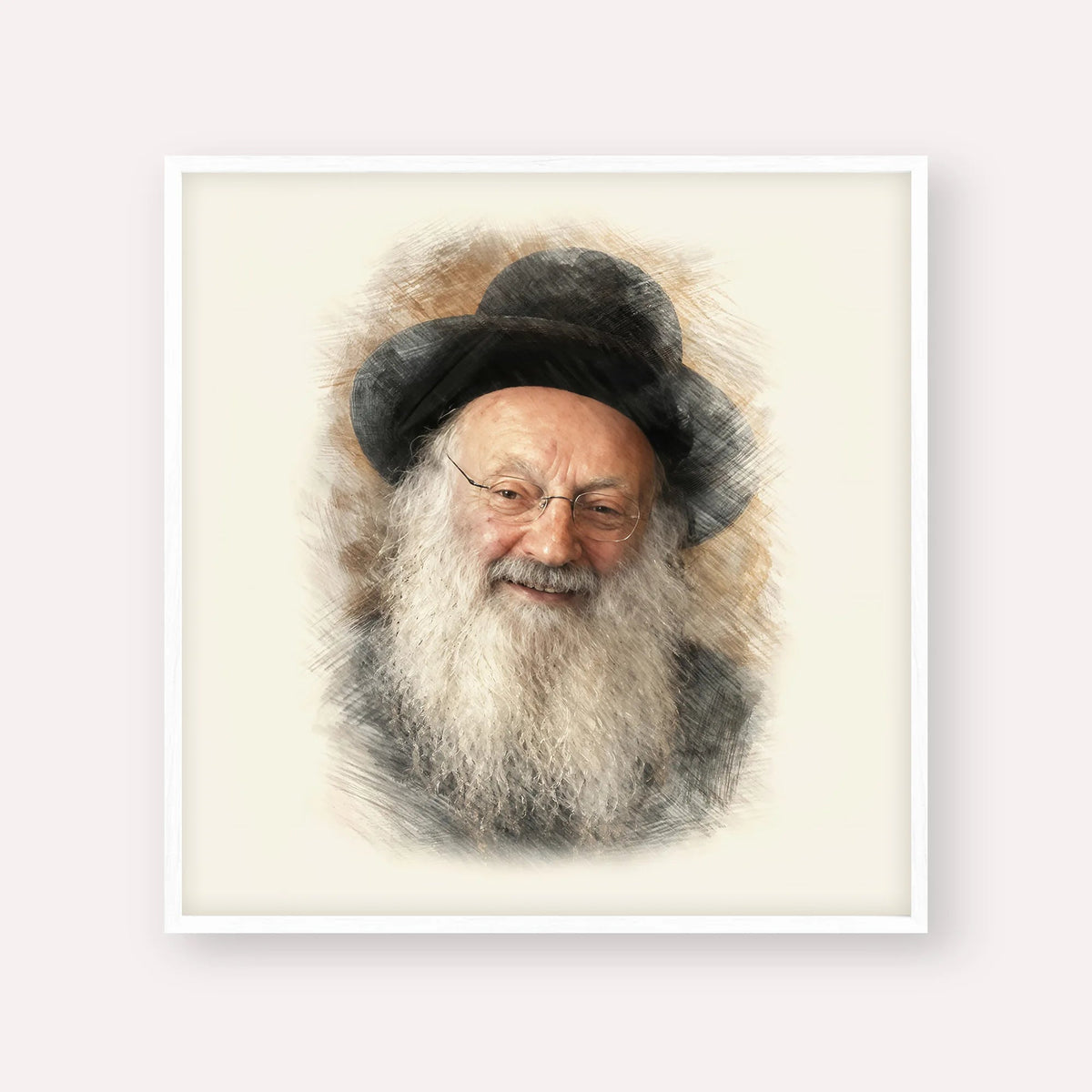 Rabbi Matisyahu Salomon, color portrait with white frame; square format example