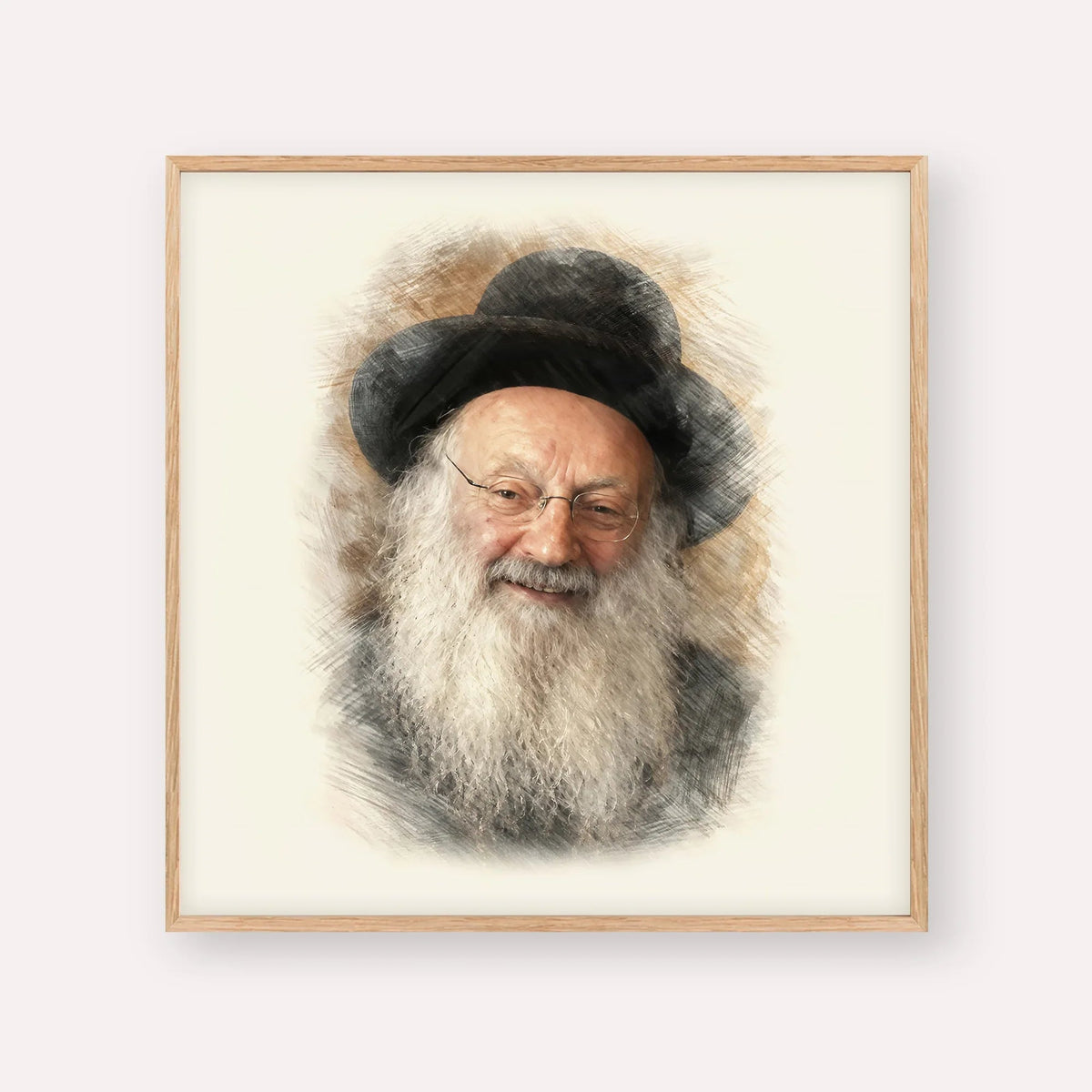 Rabbi Matisyahu Salomon, color portrait with wood frame; square format example