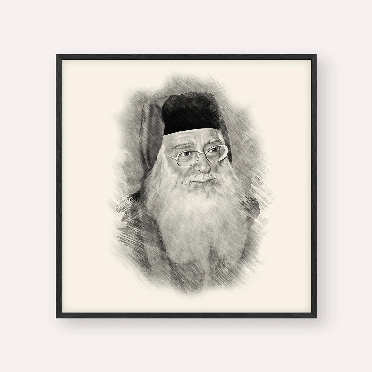Rabbi Meir Abuhatzeira (Baba Meir), black & white portrait with black frame; square format example