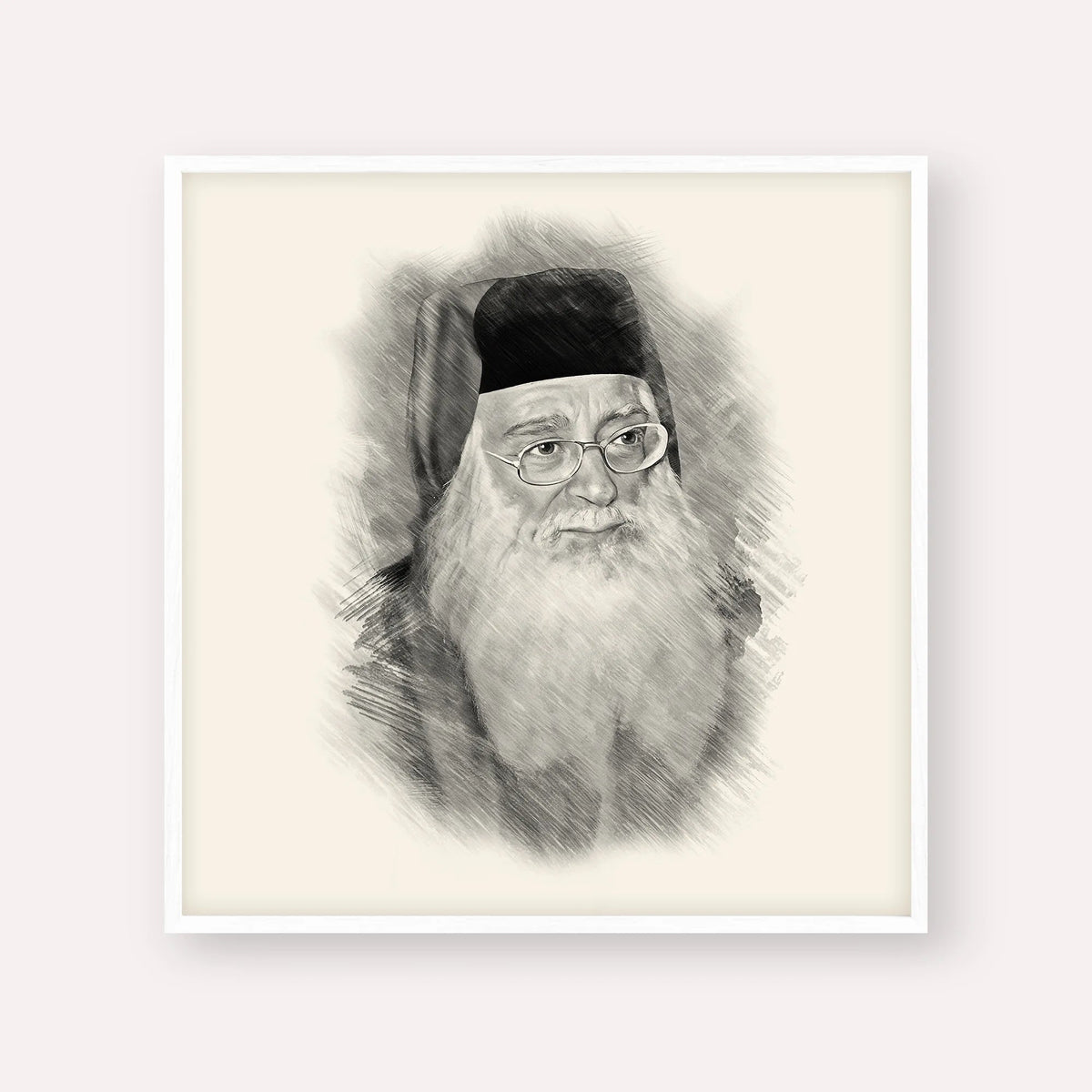 Rabbi Meir Abuhatzeira (Baba Meir), black & white portrait with white frame; square format example