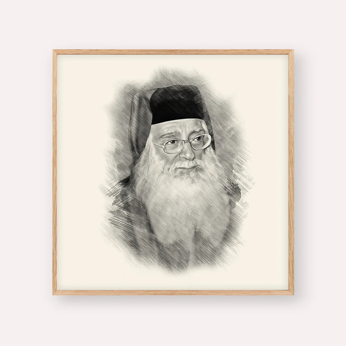 Rabbi Meir Abuhatzeira (Baba Meir), black & white portrait with wood frame; square format example