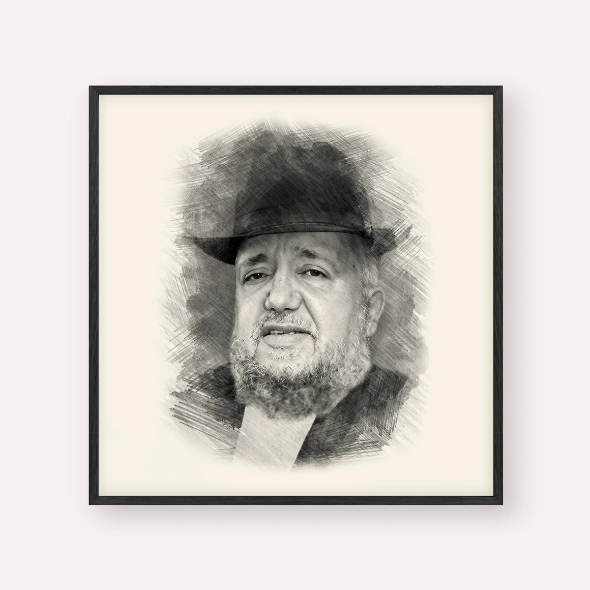Rabbi Meir Mazuz, black & white portrait with black frame; square format example