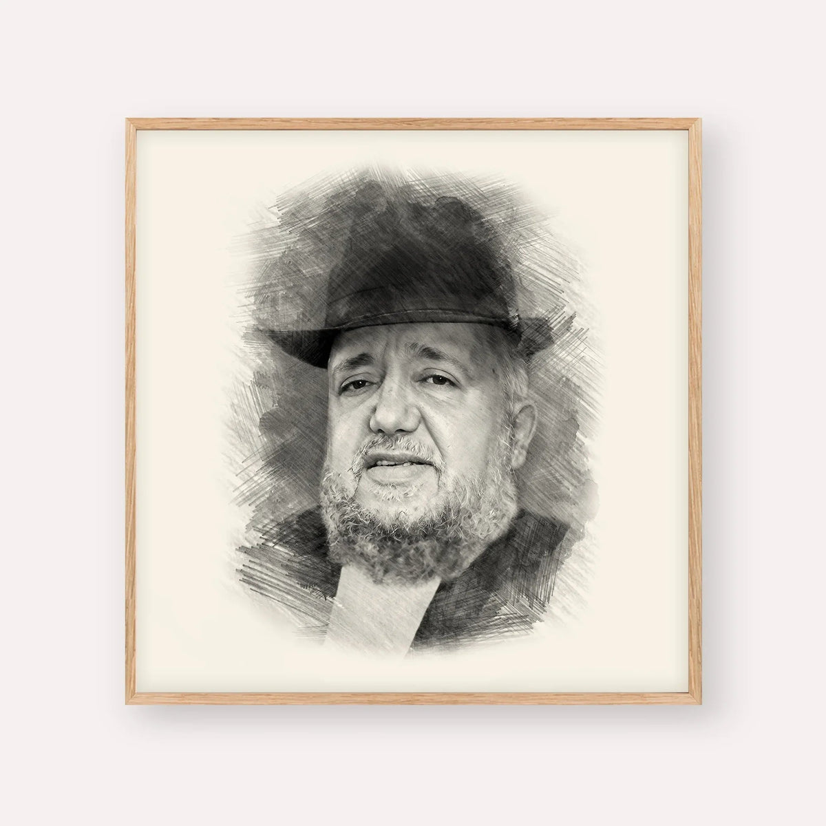 Rabbi Meir Mazuz, black & white portrait with wood frame; square format example