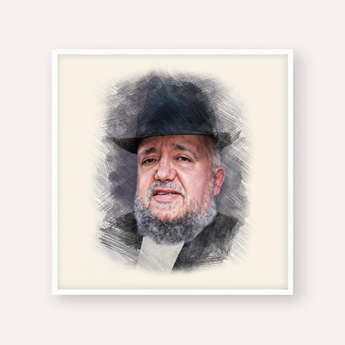 Rabbi Meir Mazuz, color portrait with white frame; square format example
