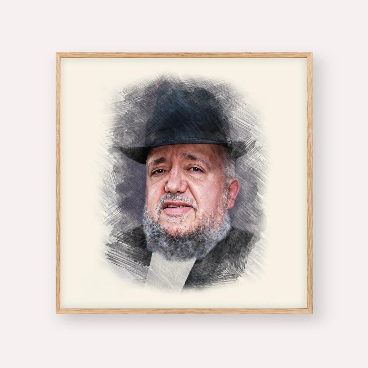Rabbi Meir Mazuz, color portrait with wood frame; square format example