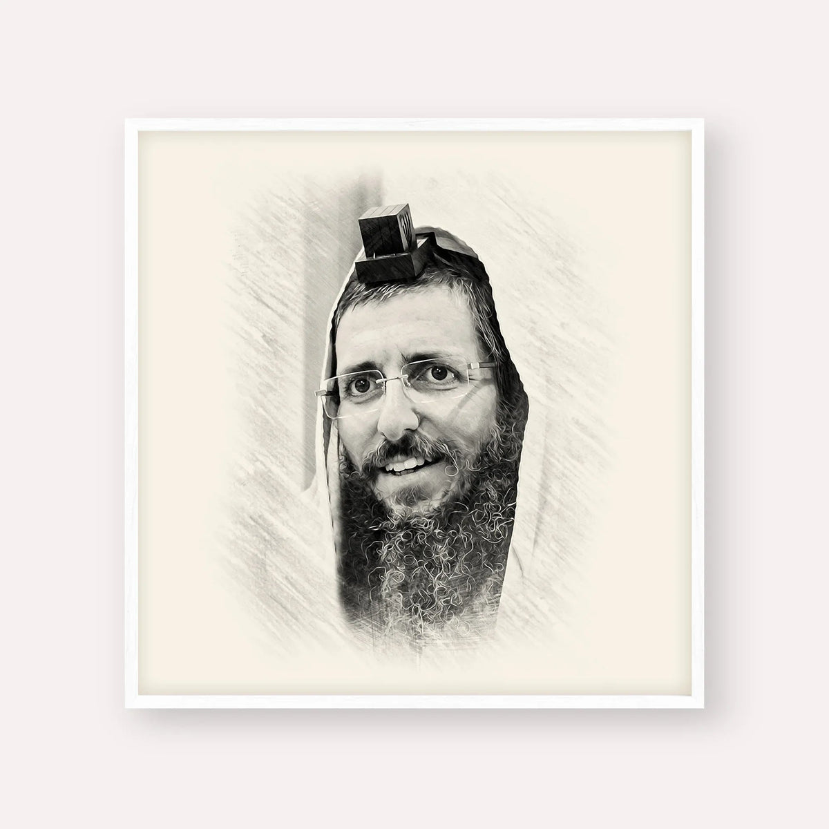 Rabbi Moshe Avital, black & white portrait with white frame; square format example