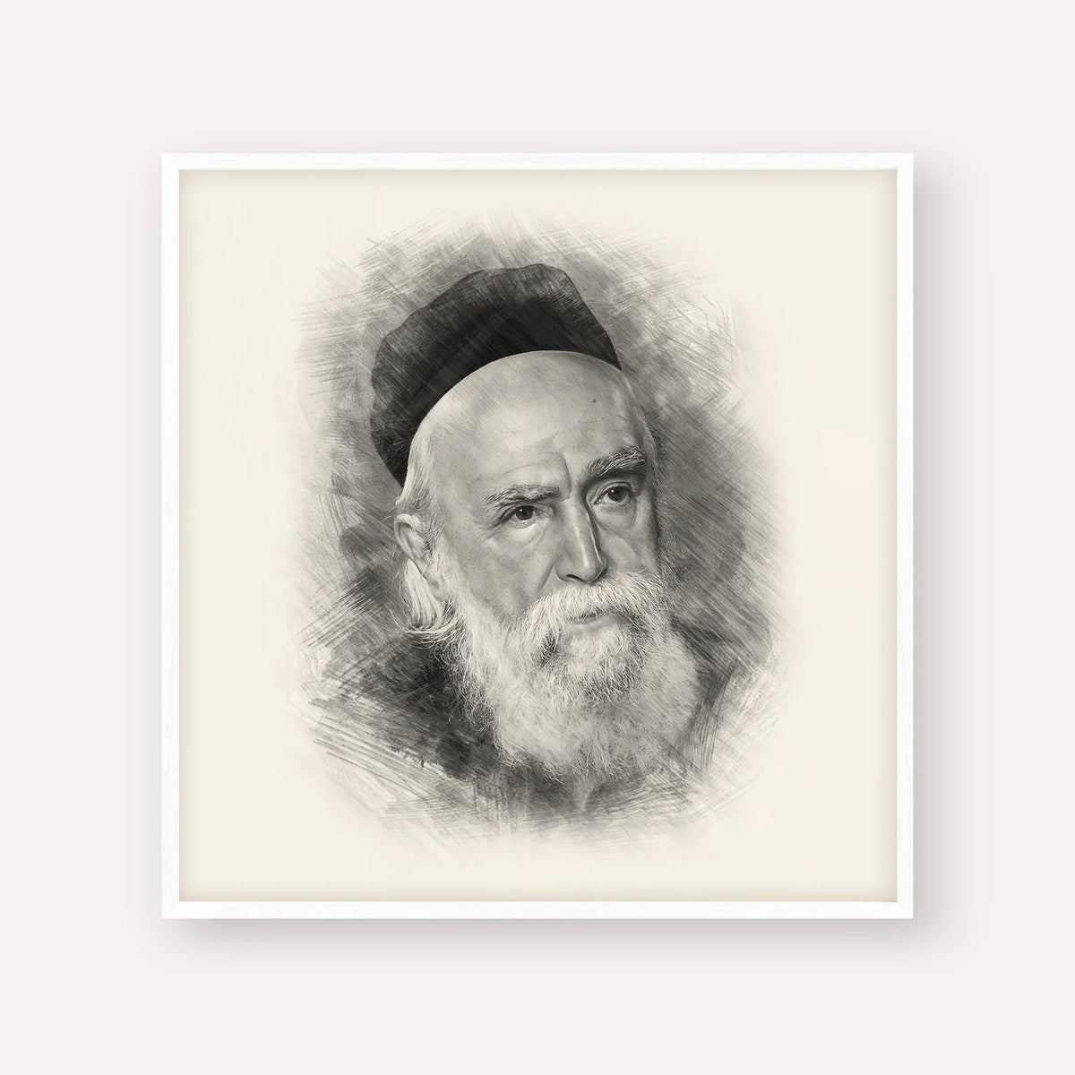 Rabbi Moshe Feinstein, black & white portrait with white frame; square format example