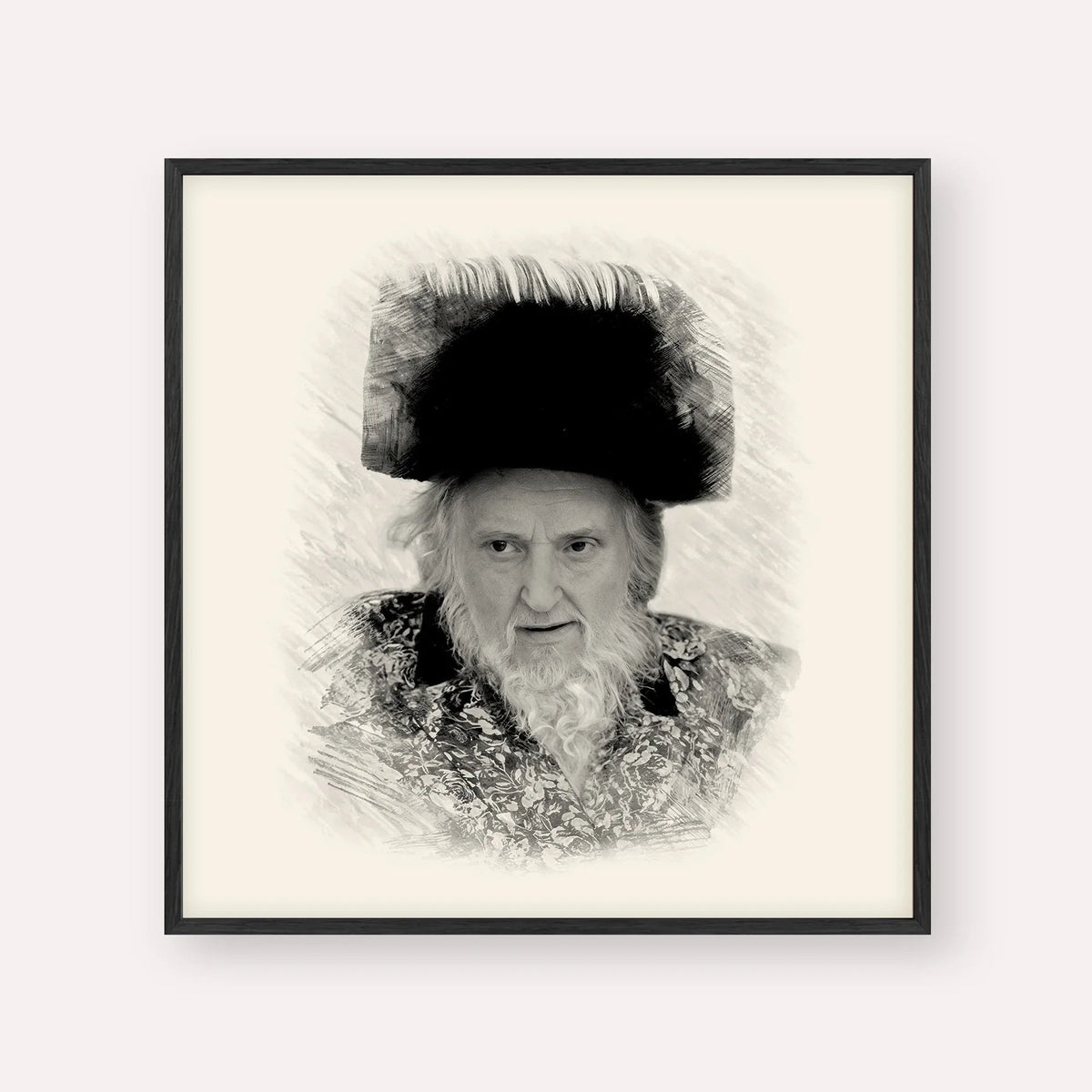 Rabbi Moshe Sternbuch, black & white portrait with black frame; square format example