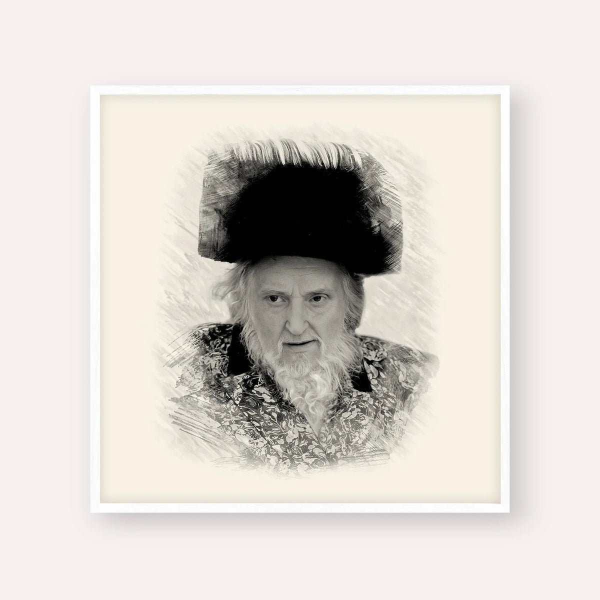 Rabbi Moshe Sternbuch, black & white portrait with white frame; square format example