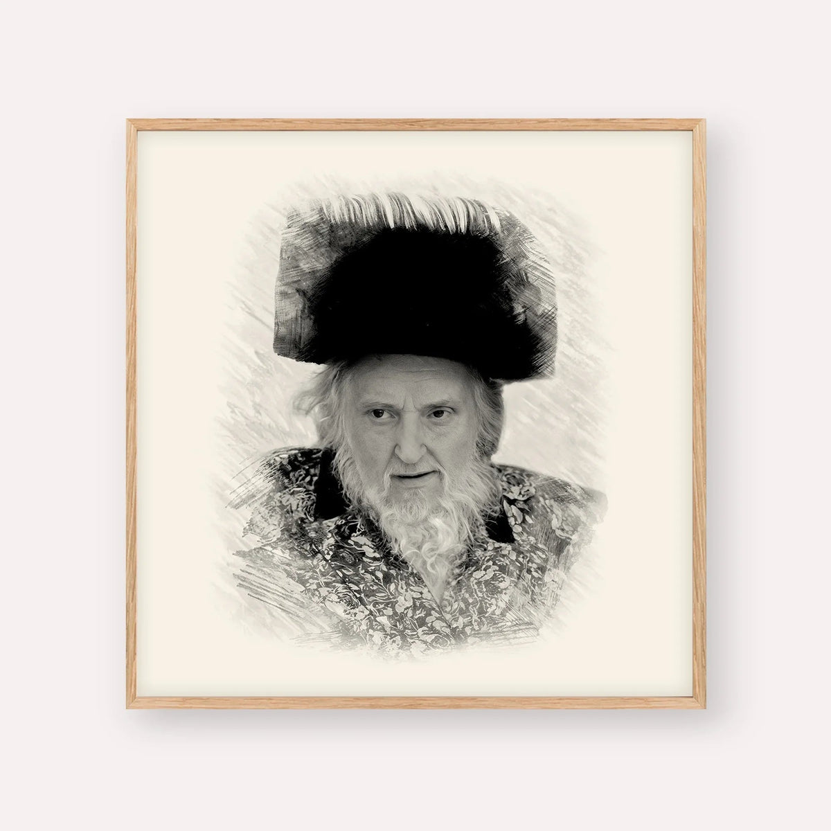 Rabbi Moshe Sternbuch, black & white portrait with wood frame; square format example